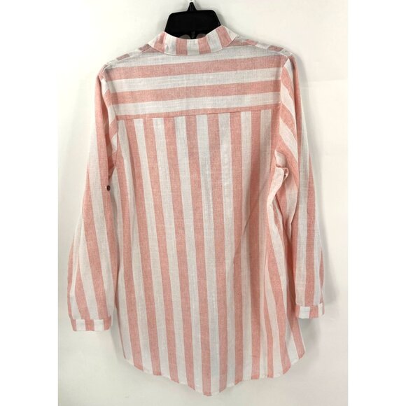 Cellabie Womens Pink Striped Button Down Shirt Size XL Swimsuit Cover Coastal - Picture 4 of 5